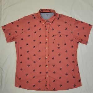 IZOD Men’s XXL Rapture Rose Red All Over Crabs Shirt Front Pocket Quick Dry
